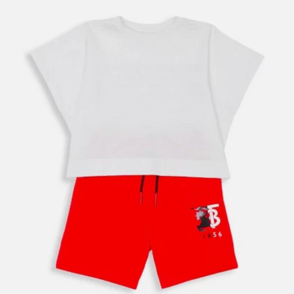 Burberry Boy TB Logo Lettering Nate Drawstring Shorts Red White Black Sz 14Y NWT